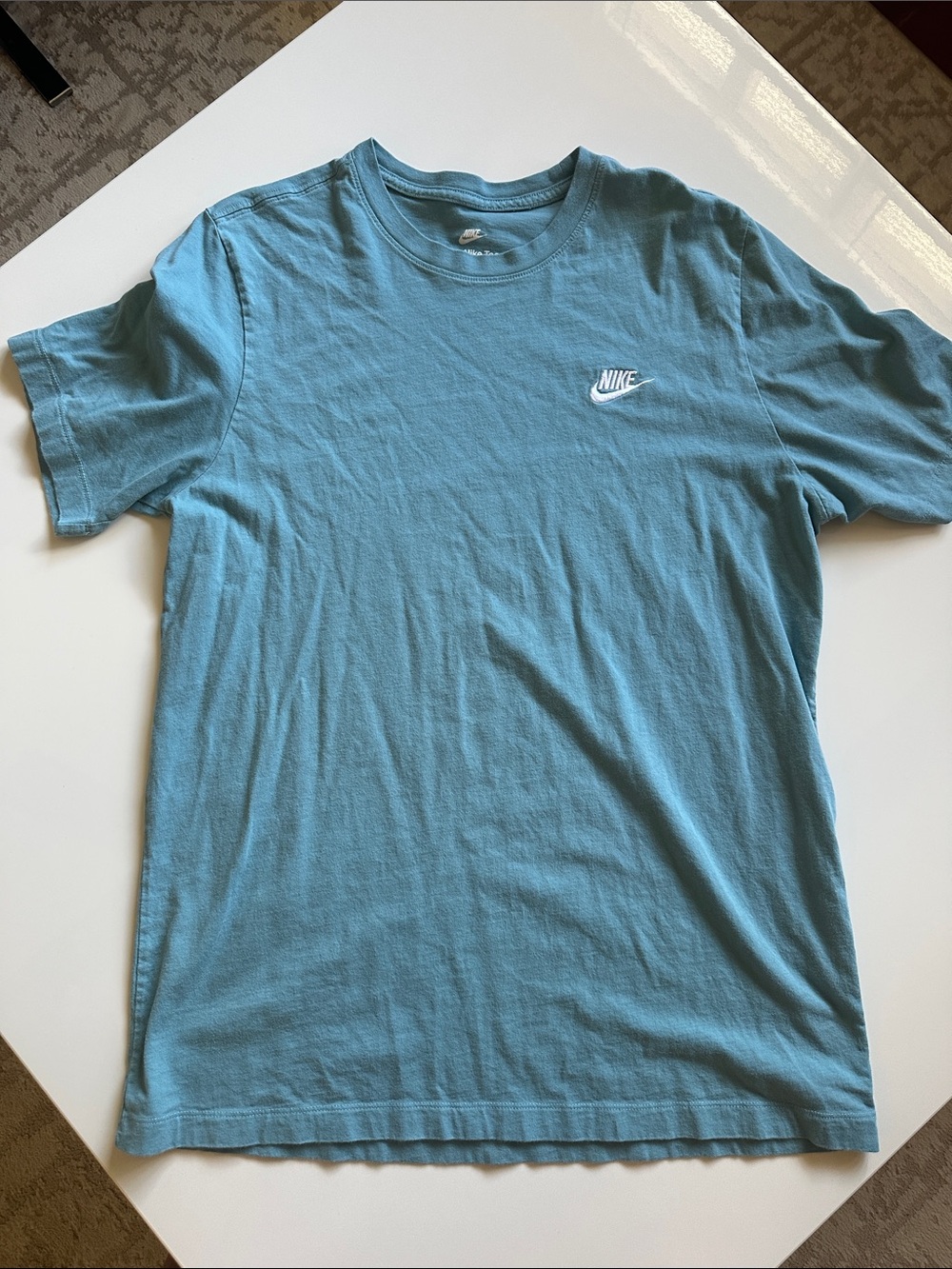 Men’s Nike Light Blue Short Sleeve T-Shirt with White Swoosh